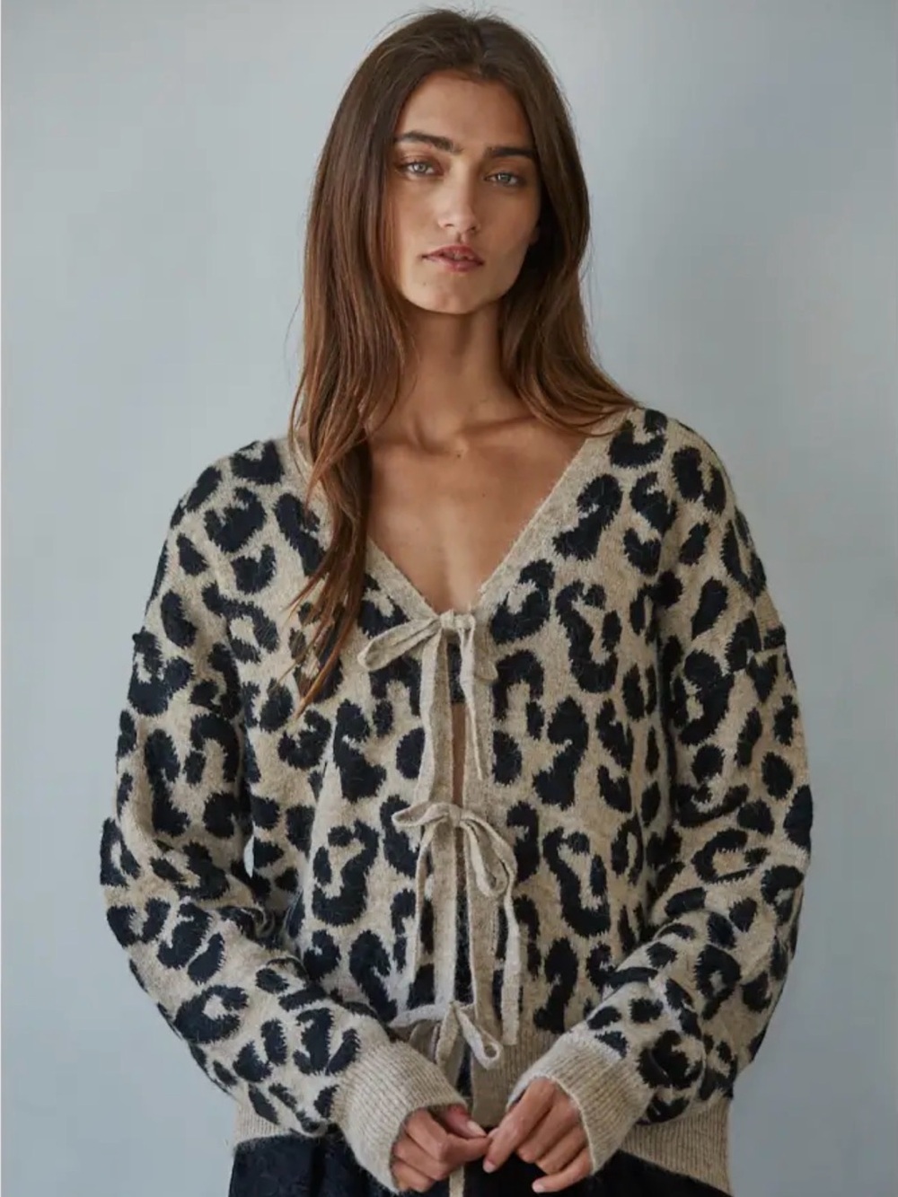 NWT By Together Leopard Tie-Front Cardigan in Beige and Black